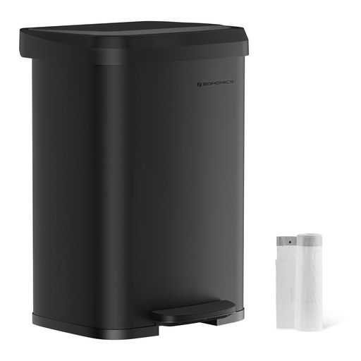 SONGMICS紙くずかごペダル式蓋付き添い人50L大電気容量ステンレス鋼製ダストボックスキッチン、リビング用愛玩動物悪戯っぽい押しとどめる今めかしい手ごわい黒いことLTB530B5002