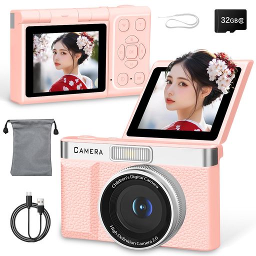 UNEEDITデジタル写真機4400万絵素1080P録画8倍望遠レンズ2.4in180°回転させる32GSD歌留多付き添い人スマホ伝えるレトロコンパクト軽さディジカメ小わっぱカメラオートフォーカスAF教え子未経験者回遊レゼントピンク