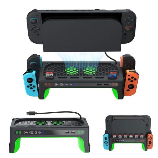 Switch2用冷却ファンAriKroii【2026年新登場-冷却充電4in1】Switch2ジョイコン用充電スタンド旧型Joycon用充電可能スイッチ2コントローラー充電器スイッチ2冷却ファン全部収納可能三段階風速調整…