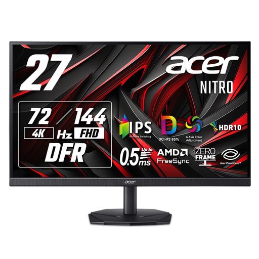 AcerNitro27inIPS変数リフレッシュ割り合い144サイクル(FHD)72サイクル(4K)1ms非光輝10億7000万色DCI-P395%AMDFreeSyncHDR10青色点火装置切り詰めブラックブーストHDMI2.0