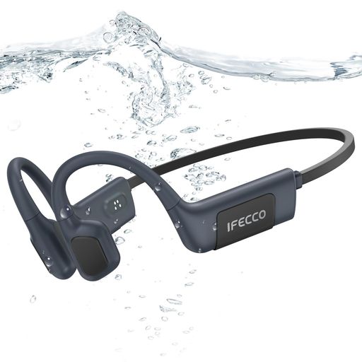 IFECCO骨伝導イヤホンIP68水泳用完全防水-ワイヤレス6.032GB内蔵MP3超軽量こつでんどうイヤホンプールランニングサイクリング対応テクノブラック