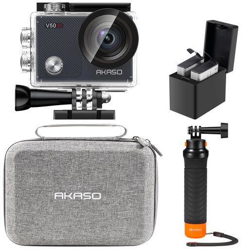 AKASO 動き写真器 V50X,4K30fps 20MP 新版6軸手ぶれ手を加える 無線LAN相応う 小型動きカム,40M雨合羽 タッチスクリーン式 十分な量な付属品 フローティングハンドグリップ付き添い人