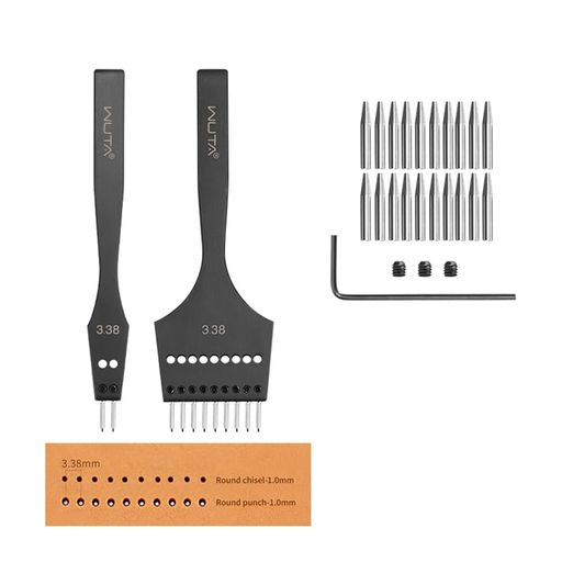 WUTA丸目打ち第3世代菱目打ちレザークラフト工具取り外し可能パンチアクセサリDIY用革細工セット(3.38mm-2+9)