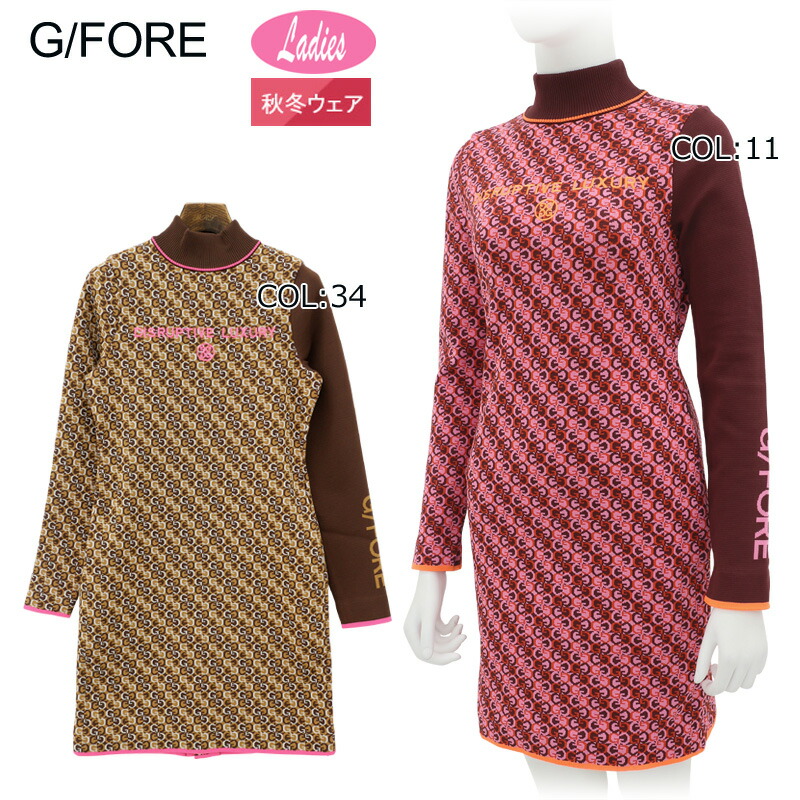 G/FORE レディース ワンピース 白黒 G/FORE ジーフォア ゴルフウェア レディース フルジップワンピース