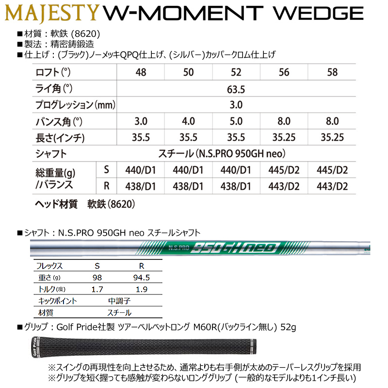 マジェスティ(MAJESTY)W-MOMENTWEDGE(ダブリューモーメントウェッジ)右用N.S.PRO950GHneoスチールシャフト