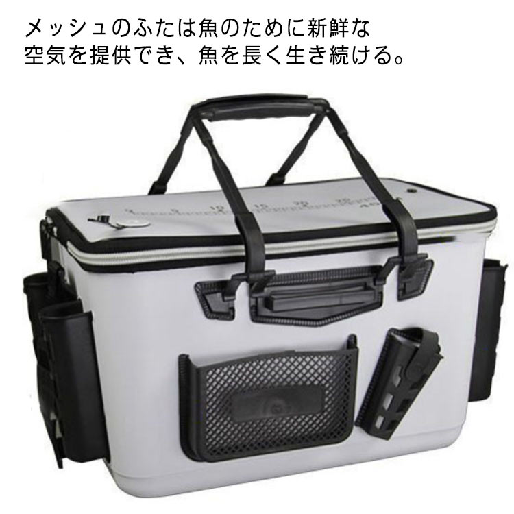 バッカン ロッドホルダー付 エアーポンプ付 アウトドア フィッシング タックルバッグ EVA タックルボックス フィッシュキープ 釣り バケツ 白 多機能 バケツ 収納 防水 軽量｜firststep