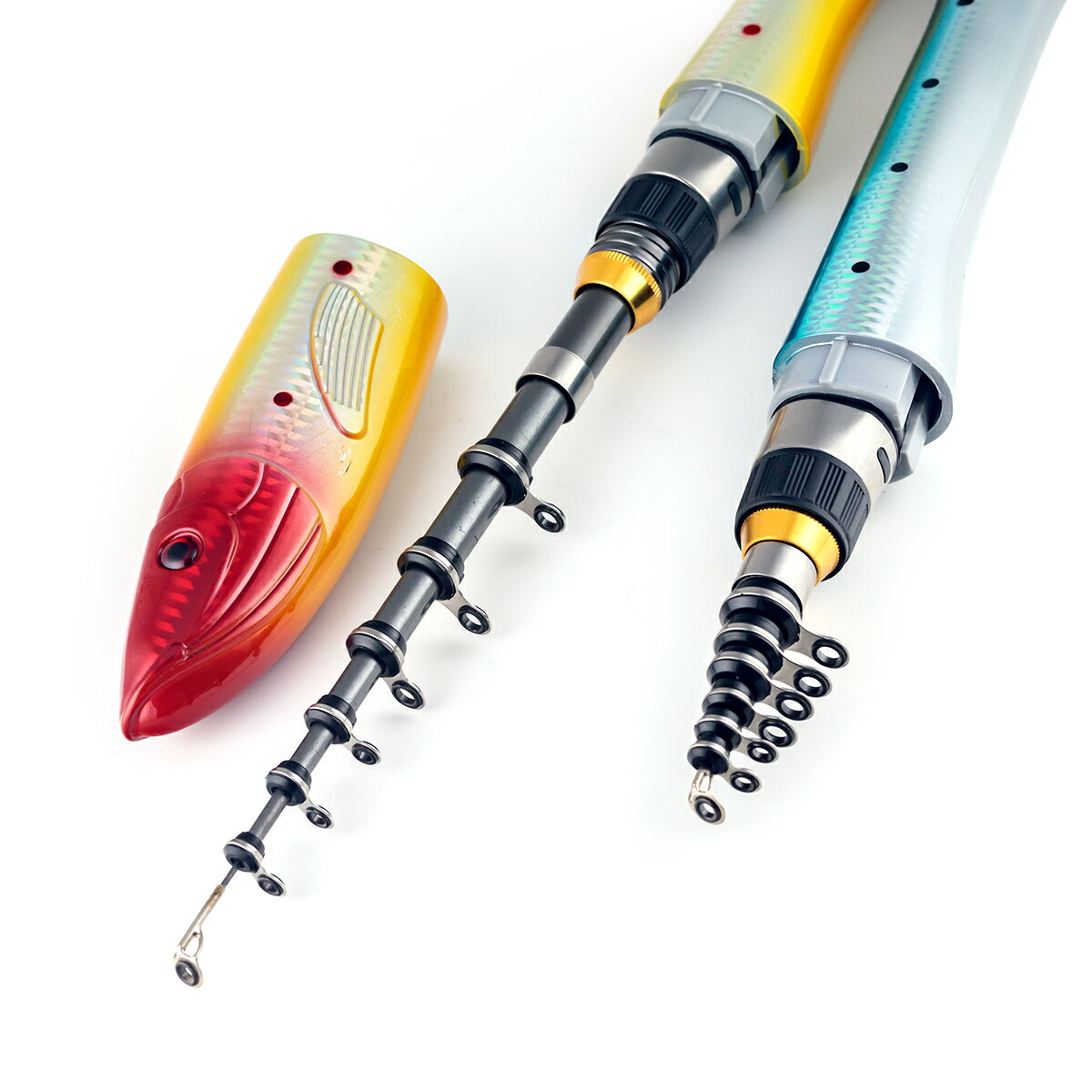 楽天市場 オルルド釣具 おさかなロッド ギョルルド 魚型振出竿 コンパクト 1 6m 4カラー 釣り王国 楽天市場店