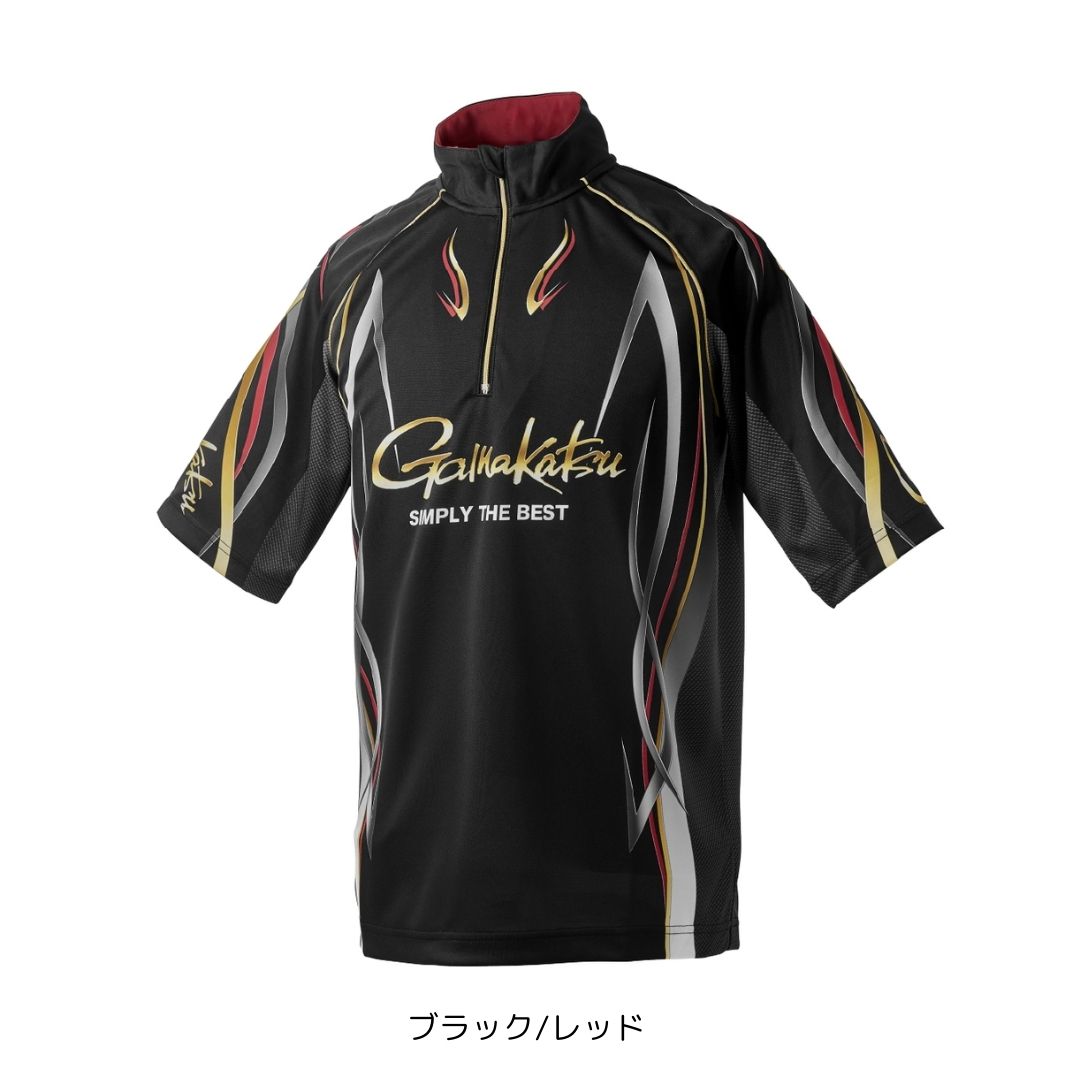 GM3735 2WAYプリントジップシャツ(半袖) #LLサイズ #ブラック/レッド （がまかつ） 2025年新製品｜フィッシングマックス店