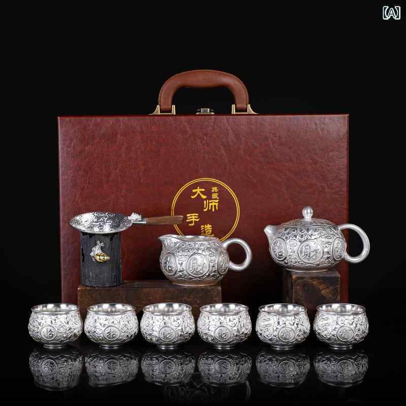 銀製 急須 純銀 999 高純度 シルバー 手作り ハンドメイド 職人技 中国 茶器 茶道具 辰年 龍 縁起物 開運 アイテム ギフト 贈答品 ビジネス 開業祝い 記念品 高級感 本格派