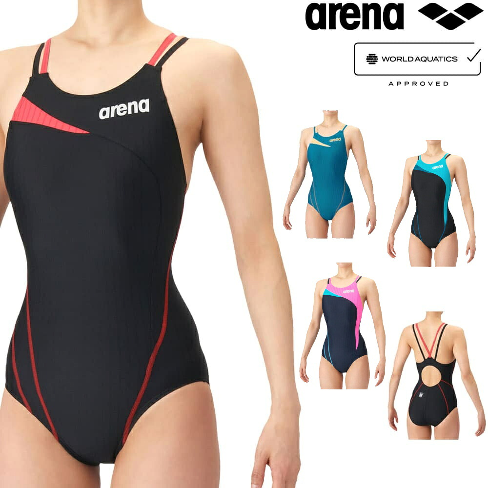 アリーナ ARENA 競泳水着 レディース WA承認モデル AQUA RACING ECO AQUA STRIPE ダブルストラップ レーシングワンピース オープンバック AS6SRC57L fina マーク あり｜フィットネスショップFIT-IN