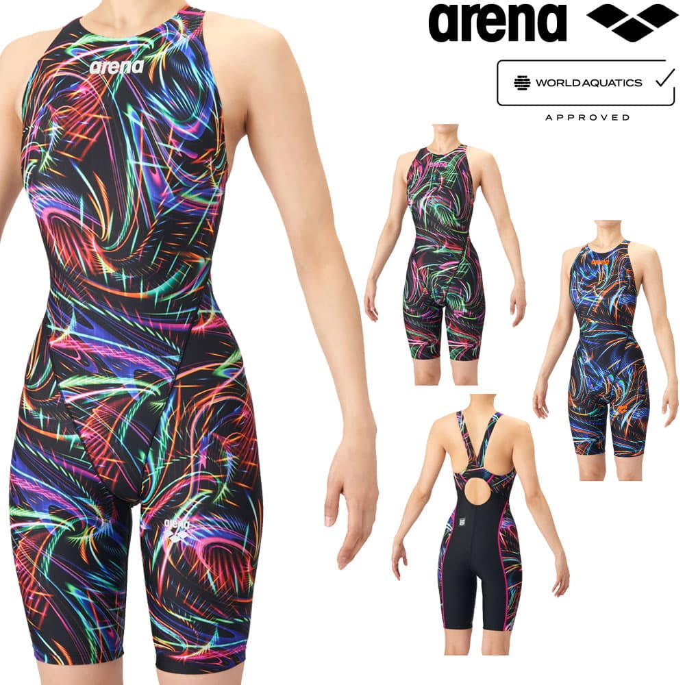 アリーナ ARENA 競泳水着 レディース WA承認モデル AQUA RACING ECO AQUA STRIPE レーシングワンピーススパッツ オープンバック ハーフレッグ オールインワン 2026年春夏モデル AS6SRC76L fina マーク あり｜フィットネスショップFIT-IN