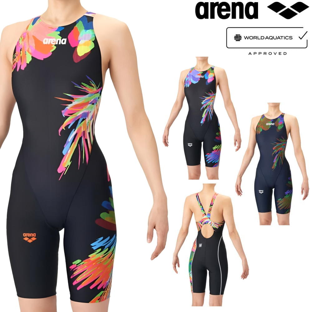 アリーナ ARENA 競泳水着 レディース WA承認モデル AQUA RACING ECO AQUA STRIPE レーシングワンピーススパッツ オープンバック ハーフレッグ オールインワン 2026年春夏モデル AS6SRC84L fina マーク あり｜フィットネスショップFIT-IN