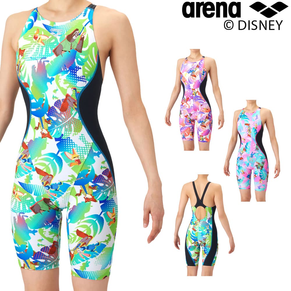 アリーナ ARENA 競泳水着 練習用水着 レディース タフスーツ ディズニー 『ズートピア』 タフスキンEP トレーニングワンピーススパッツ オープンバック ハーフレッグ オールインワン 競泳練習水着 2026年春夏モデル AS6SWM57L画像