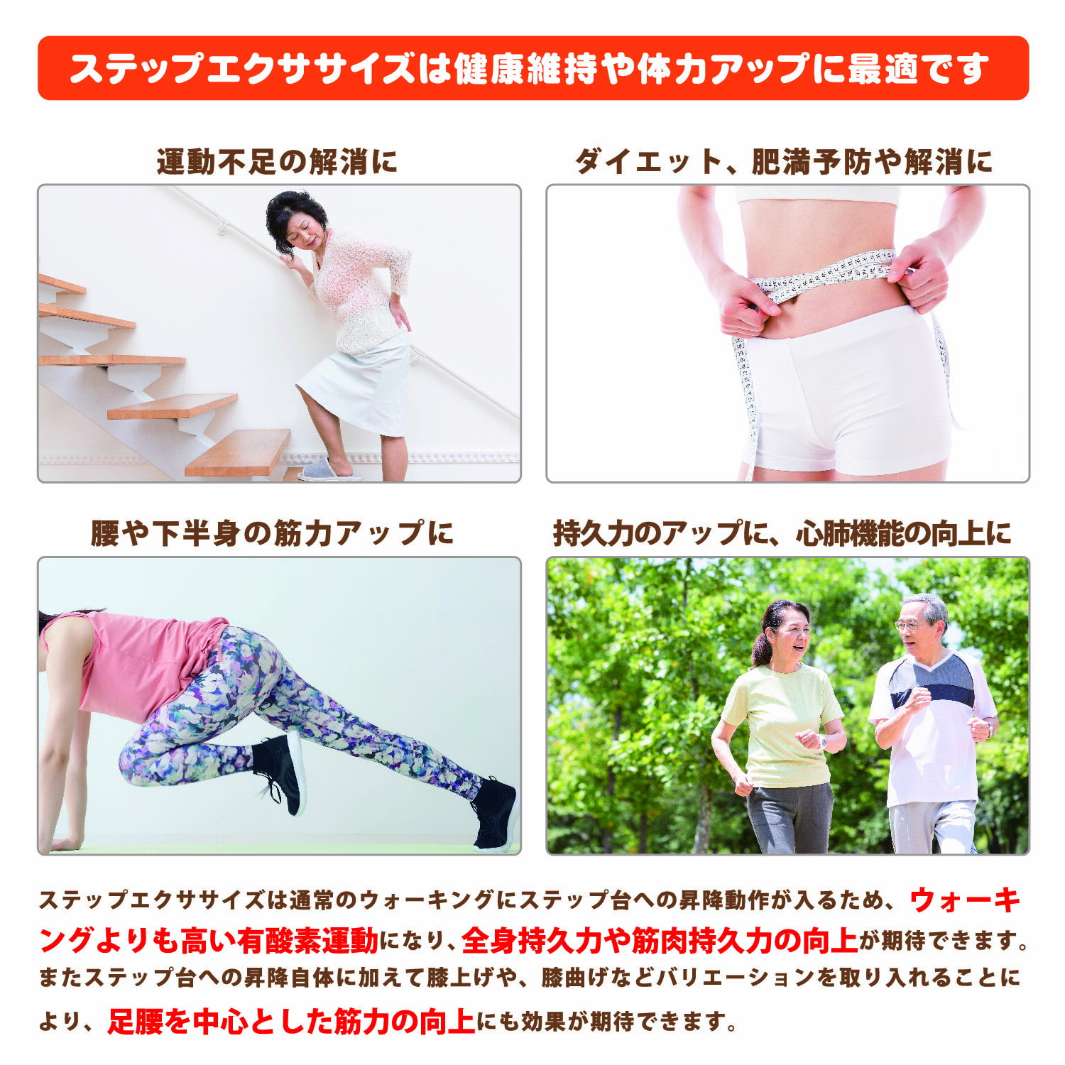 踏み台昇降ステップ台エクササイズステップボード高さ調節可天板底面すべり止め加工トレーニングガイド付【BE-style(ビースタイル)】