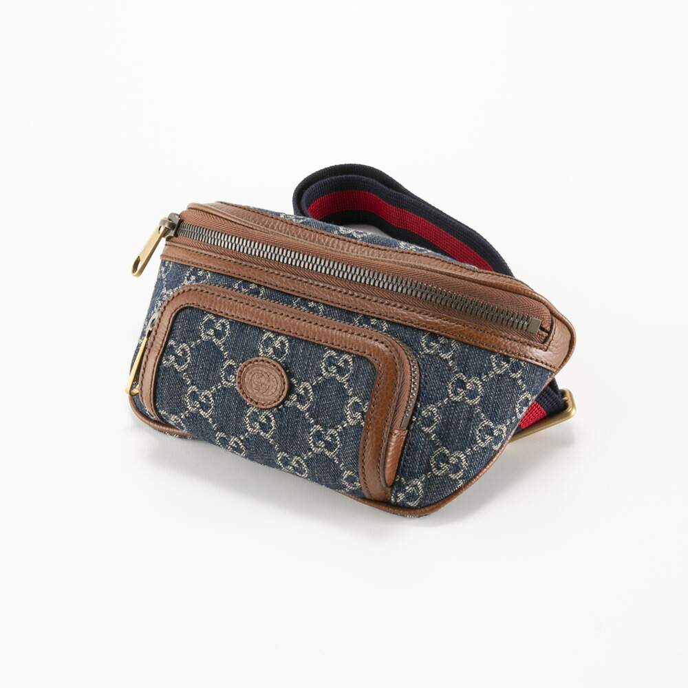 GUCCI ボディバッグ ウエストポーチ GG柄 シマレザー ロゴ入り 男女可能 GUCCI ボディバッグウエストポーチGG柄ブラック