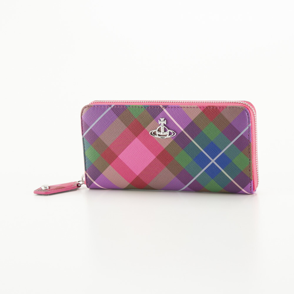 ヴィヴィアンウエストウッド Vivienne Westwood 長紙入れ SAFFIANO PRINTED ラウンド/CANDY TARTAN 51060058W-S001O  相応う住み家