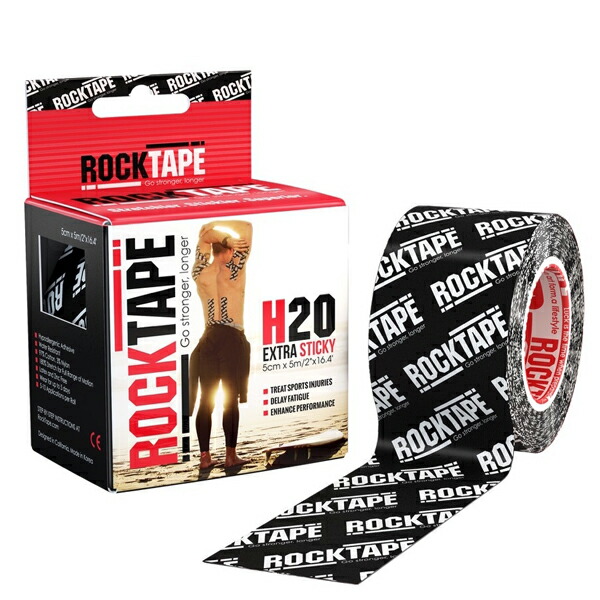 ロックテープ H2O（耐水性PRO）ブラック/ホワイトロゴ [ROCKTAPE] フィットネス トレーニング ロックテープ 疲労回復 キネシオロジーテープ画像
