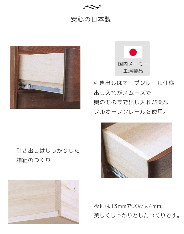 チェスト ローチェスト 幅80cm フルオープンレール 箱組 日本製 箪笥
