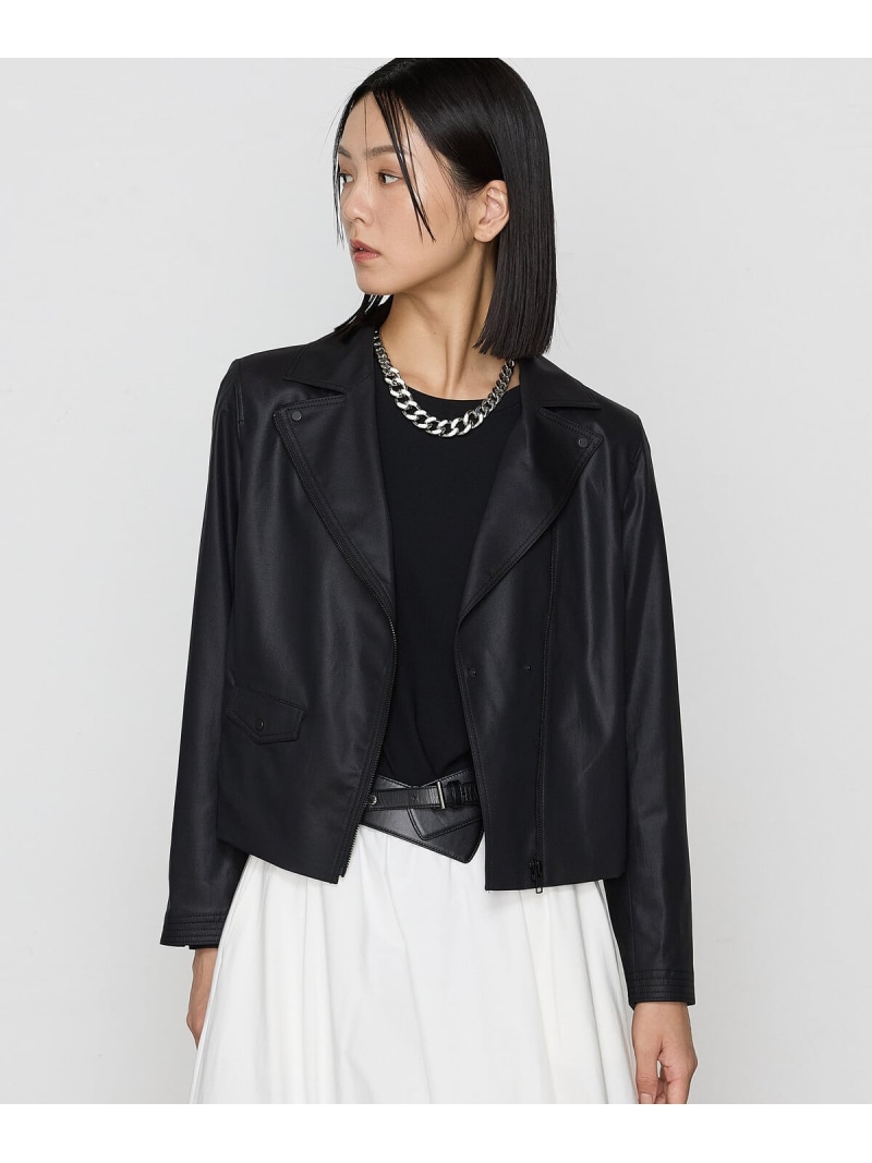 【SALE／20%OFF】[ Sサイズ ] ストレッチエンボス クールライダースジャケット K.T KIYOKO TAKASE S-SIZE コムサ ジャケット・アウター ライダースジャケット ブラック グレー【RBA_E】【送料無料】[ Fashion]