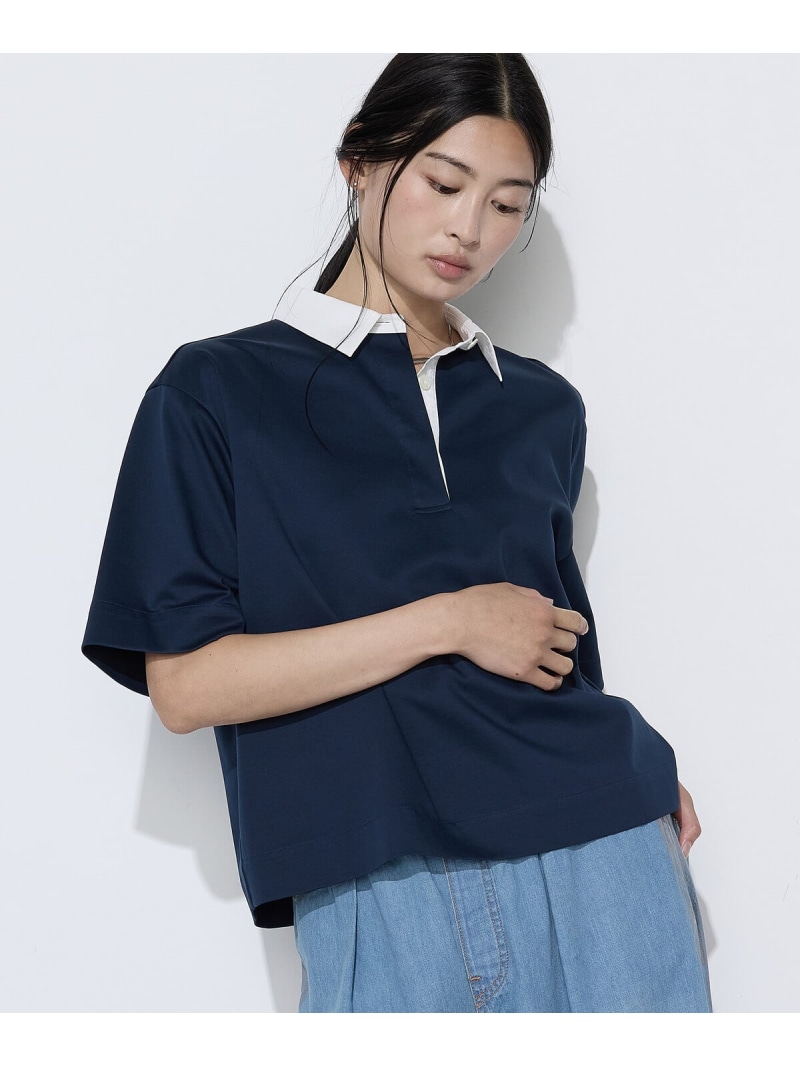 綿織物ポンチ絵 ラグビーティーシャツ COMME CA Wardrobe コムサ トップス カットソー・プルオーバー 青み カーキ緑であること【貨物輸送無料】[ Fashion]