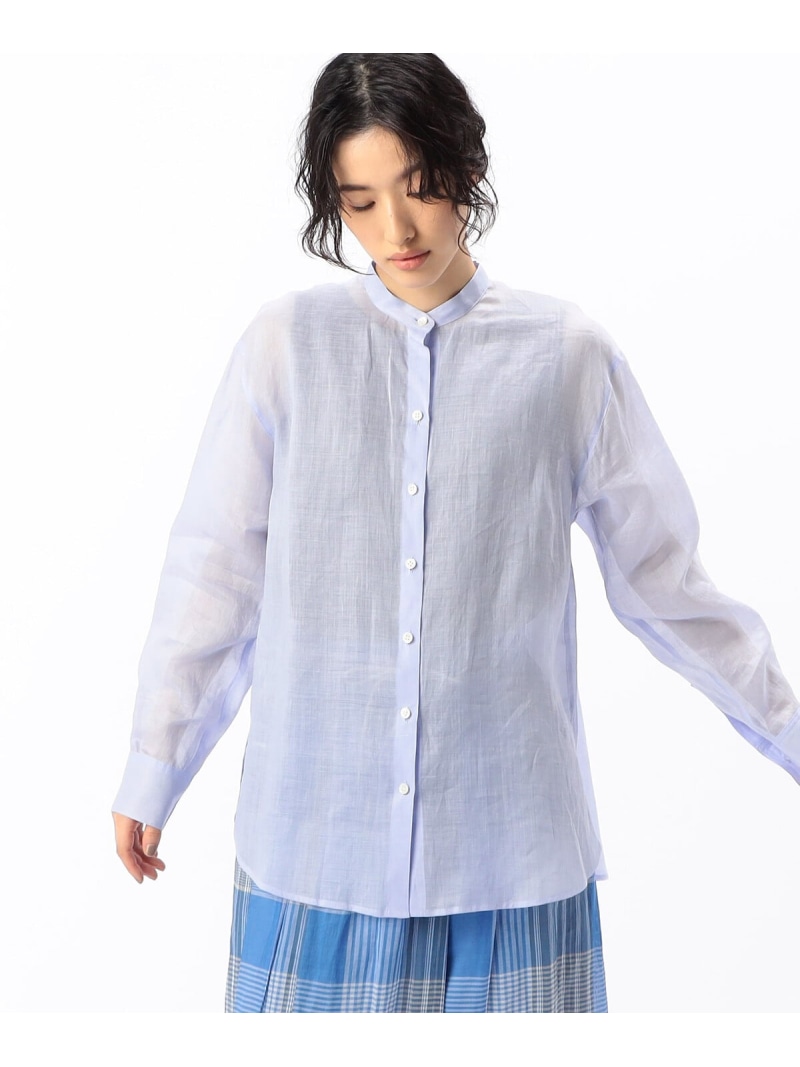 【SALE／20%OFF】[ +サイズ ] シアー ラミー麻 バンドカラーシャツ Gabardine K.T + コムサ トップス シャツ・ブラウス ホワイト ブルー ブラック【RBA_E】【送料無料】[ Fashion]