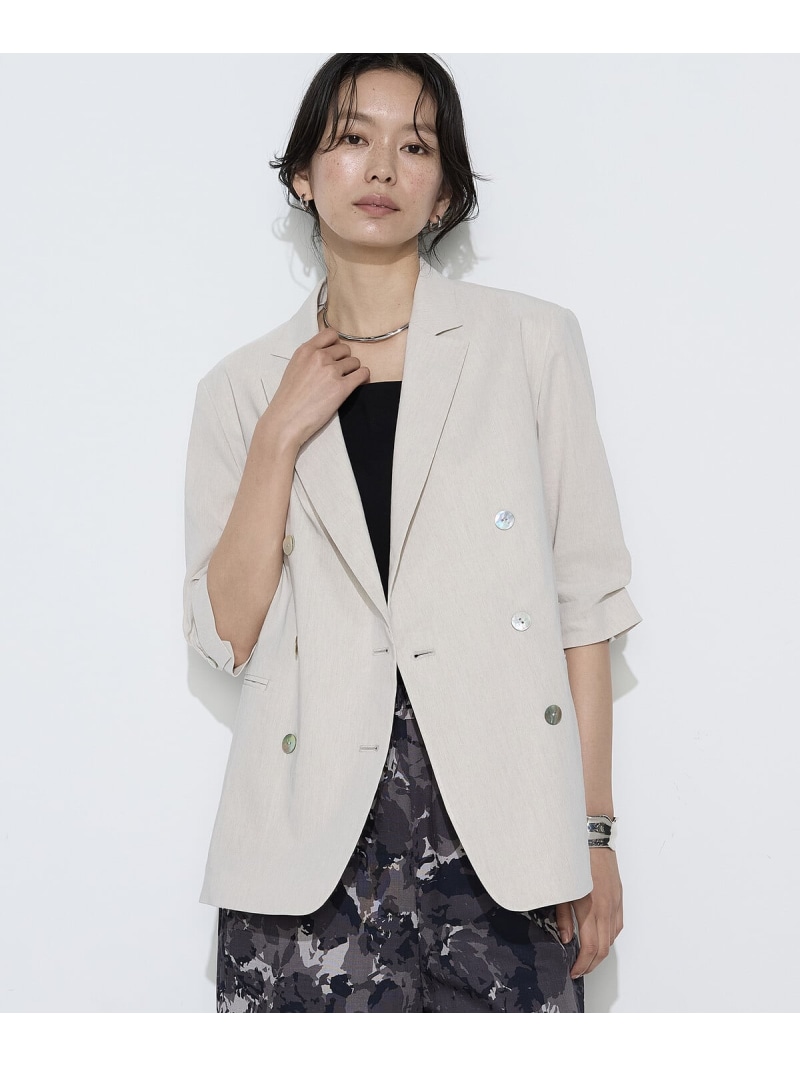 【SALE／10%OFF】[ S大いさ ] リネン/トリアセテートストレッチ ダブルブレストジャケット K.T KIYOKO TAKASE S-SIZE コムサ ジャケット・アウター テーラードジャケット・ブレザー 赤銅色 薄墨色【RBA_E】【貨物輸送無料】[ Fashion] コート・ジャケット-レディースファッション