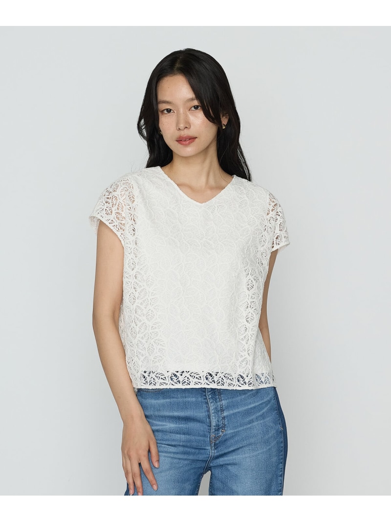 【SALE／20%OFF】リーフ柄ラッセルレース ブラウス COMME CA コムサ トップス シャツ・ブラウス ブラック ホワイト【RBA_E】【送料無料】[ Fashion]