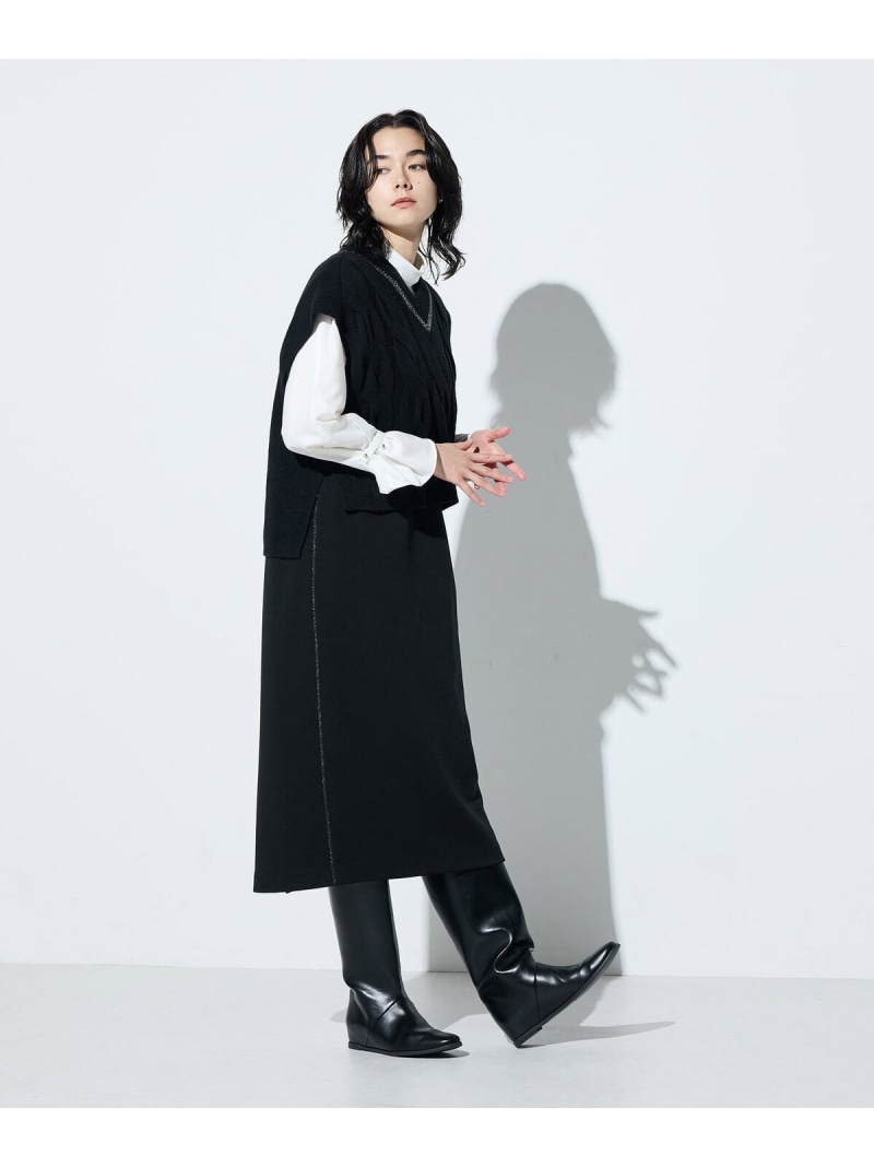 ケーブルニットベスト付き ワンピース Gabardine K.T コムサ ワンピース・ドレス ワンピース グレー ブラック【送料無料】[ Fashion] 30,030円
