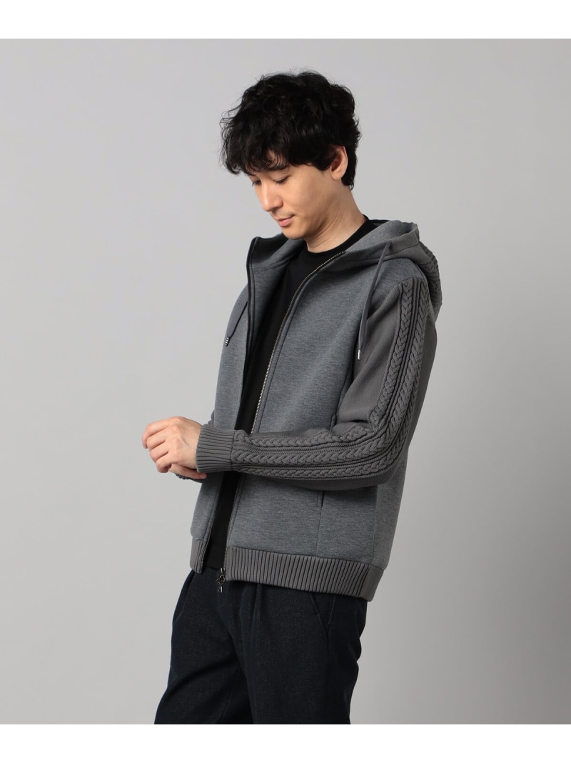 ニットコンビ ジップアップパーカ COMME CA MEN コムサメン トップス パーカー・フーディー カーキグリーン ブラック グレー【送料無料】[ Fashion]
