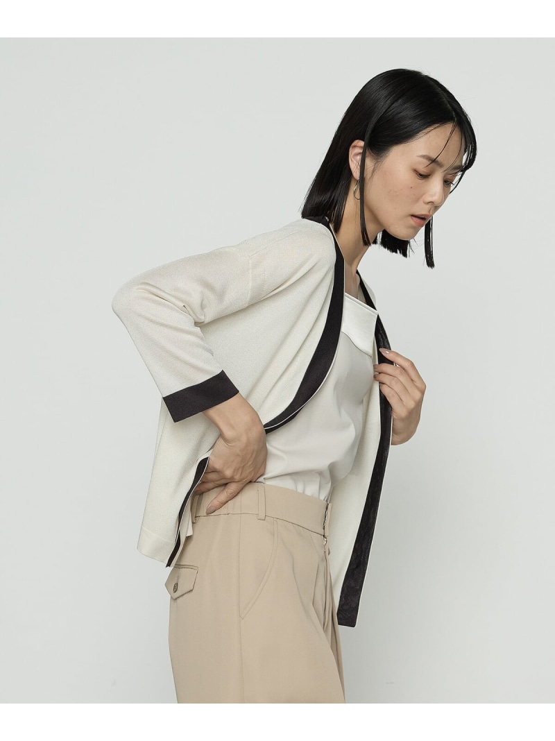シルキー天竺ニット バイカラーカーディガン COMME CA コムサ トップス カーディガン ブラック ベージュ【送料無料】[ Fashion]
