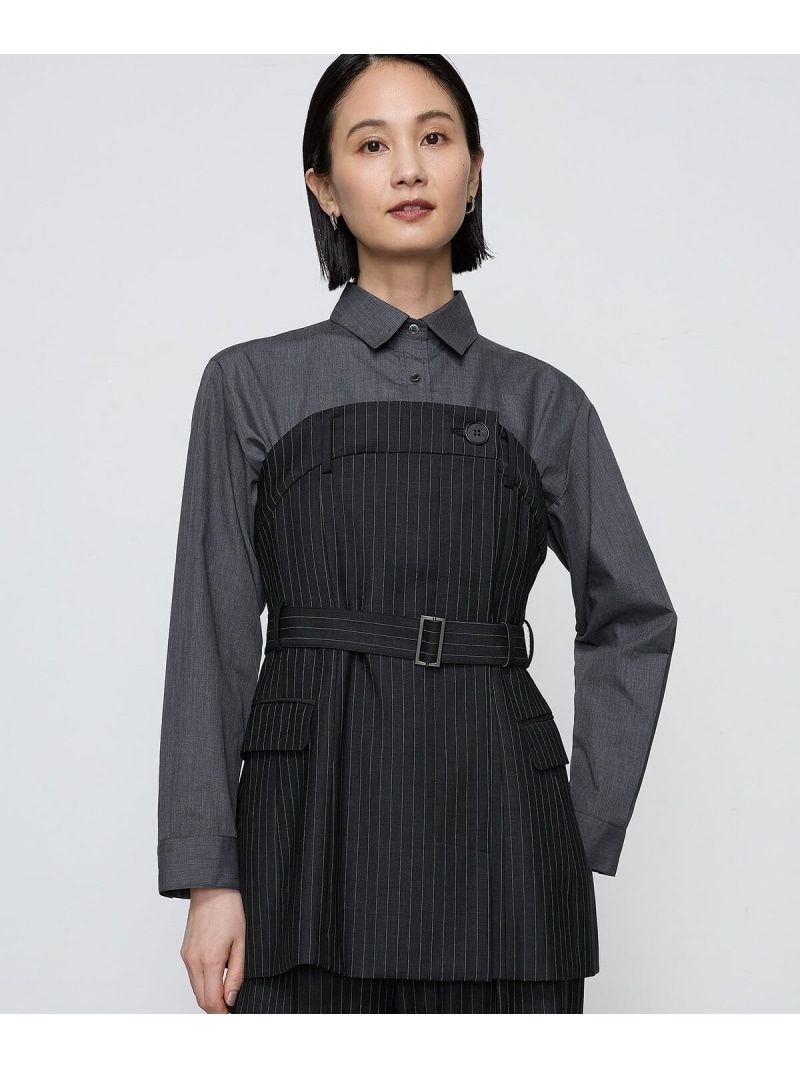 【SALE／70%OFF】[ TALLサイズ ] 【セットアップ対応】ストレッチトロ ビスチェ付きブラウス COMME CA TALL コムサ トップス シャツ・ブラウス グレー ブラック【RBA_E】【送料無料】[ Fashion]｜FIVEFOXes ONLINE STORE
