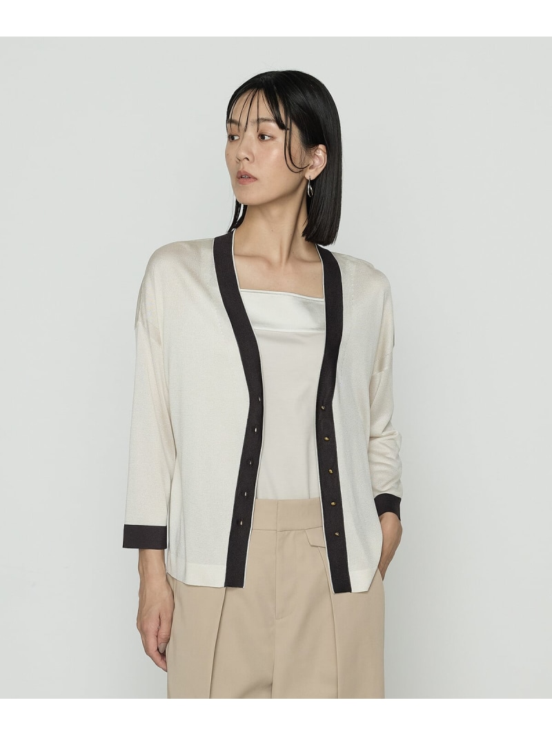【SALE／10%OFF】[ TALL大きさ ] シル手がかり天竺編み物 バイカラーカーディガン COMME CA TALL コムサ トップス ジレー ベージュ 黒いこと【RBA_E】【貨物輸送無料】[ Fashion]