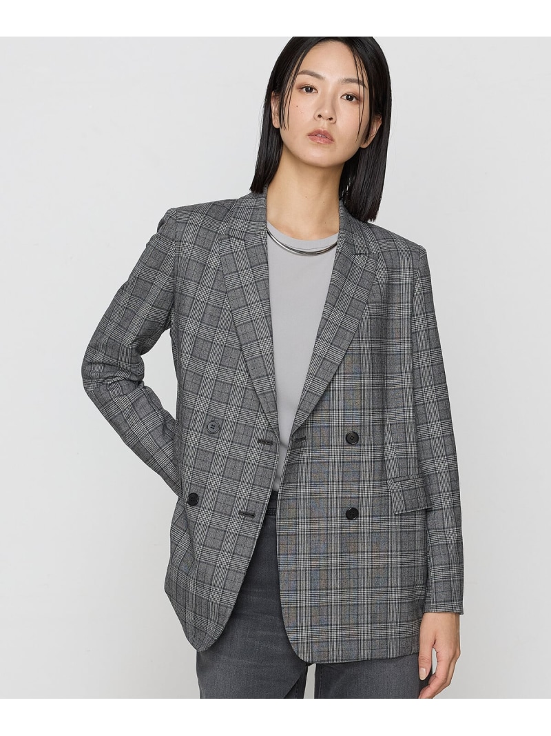【SALE／37%OFF】2WAYストレッチチェックフラノ デザインダブルジャケット K.T KIYOKO TAKASE コムサ ジャケット・アウター テーラードジャケット・ブレザー 薄墨色 赤銅色【RBA_E】【貨物輸送無料】[ Fashion] レディースファッション-コート・ジャケット