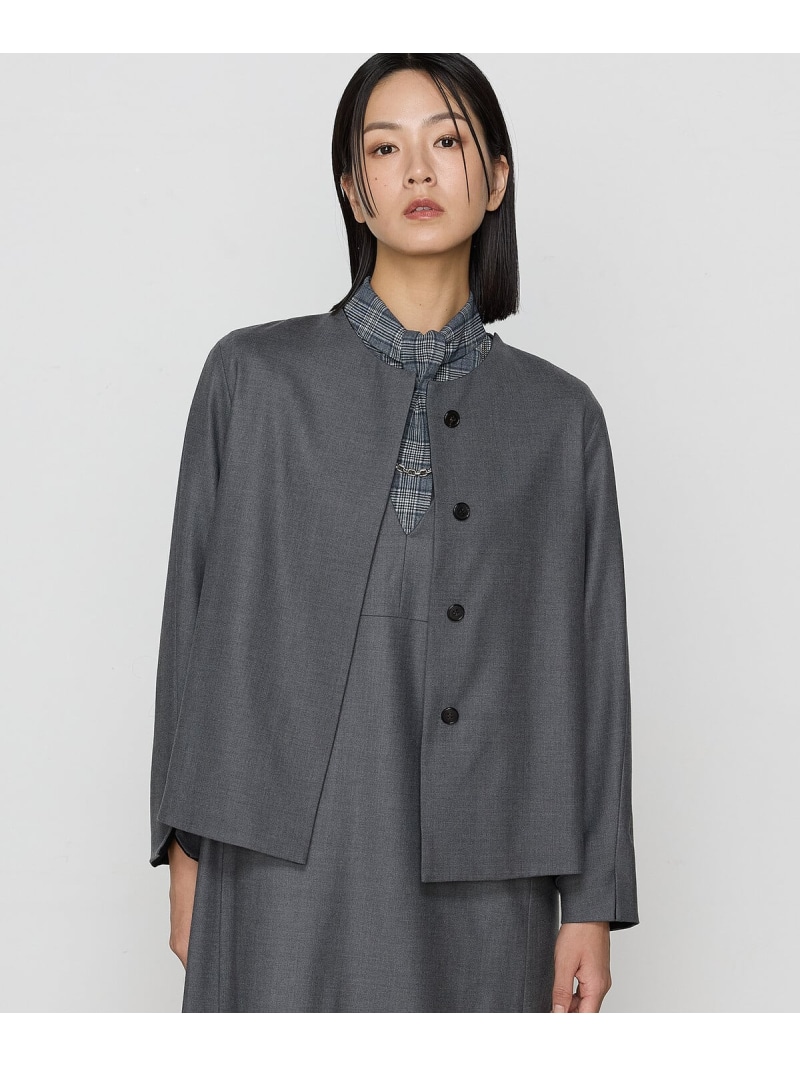 【SALE／43%OFF】【2WAY】ストレッチフラノ ノーカラーブルゾンジャケット K.T KIYOKO TAKASE コムサ ジャケット・アウター ノーカラージャケット ブラック グレー【RBA_E】【送料無料】[ Fashion]