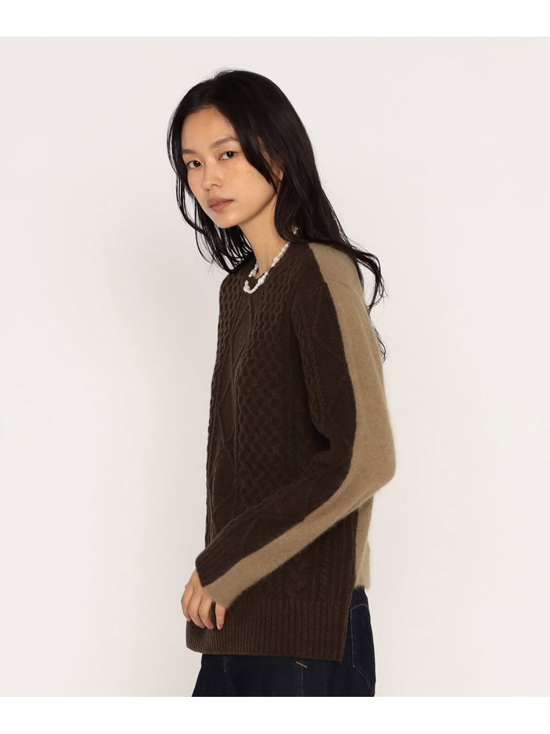 アラン*ラクーンシルクコンビ プルオーバー Maison Platinum コムサ トップス ニット ブラウン グレー ネイビー【送料無料】[ Fashion]