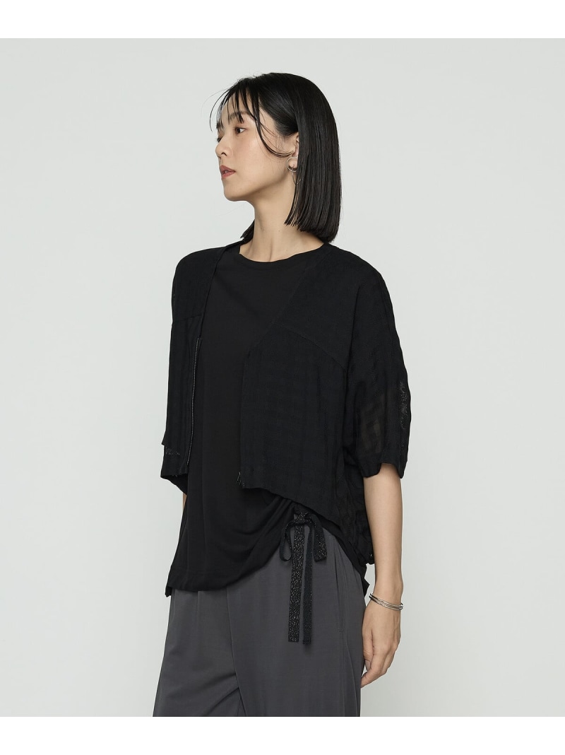 チェック柄カラミ ショートブルゾン Gabardine K.T コムサ ジャケット・アウター ブルゾン・ジャンパー ブラック【送料無料】[ Fashion]