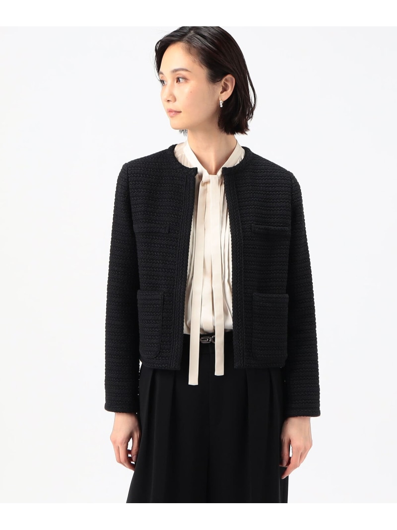 【SALE／40%OFF】ラッセルツイード ノーカラージャケット K.T KIYOKO TAKASE コムサ ジャケット・アウター ノーカラージャケット ブラック ホワイト【RBA_E】【送料無料】[ Fashion]