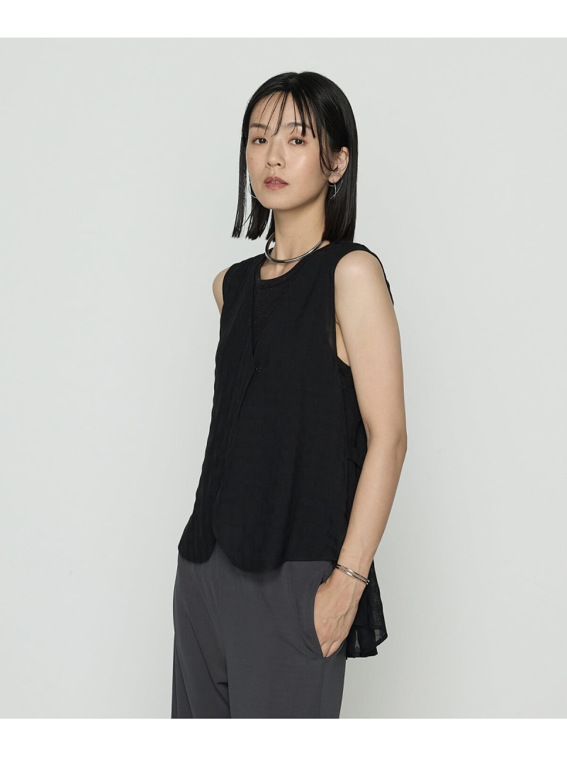 チェック柄カラミ ジレ Gabardine K.T コムサ トップス ベスト・ジレ ブラック【送料無料】[ Fashion]
