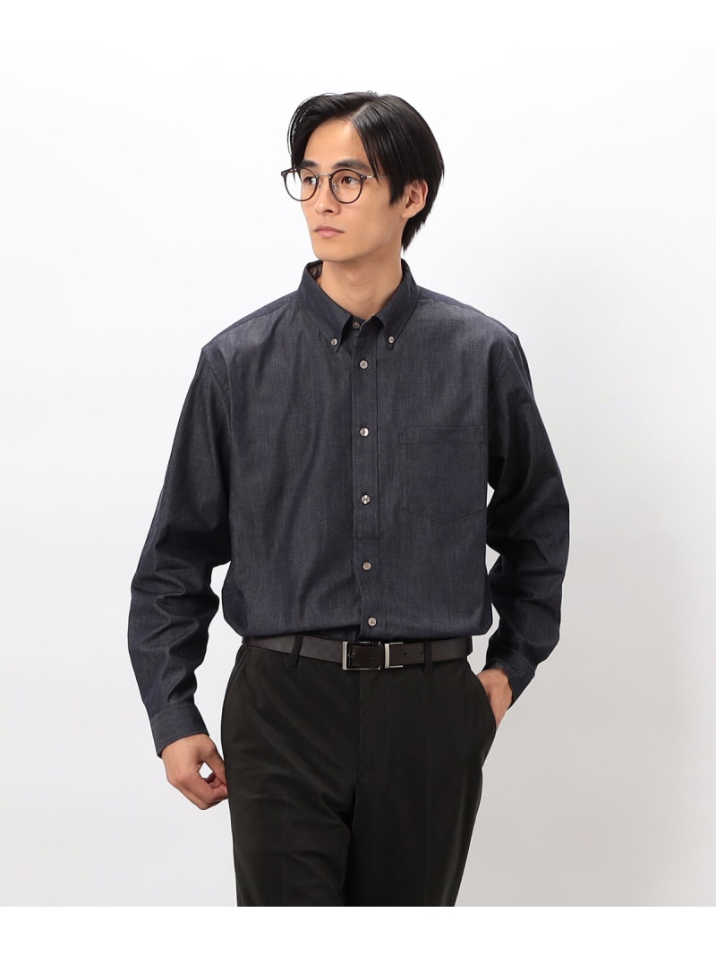 【SALE／10%OFF】播州織 デニムライク シャンブレーツイルシャツ COMME CA ISM コムサイズム トップス シャツ・ブラウス ネイビー ホワイト【RBA_E】【送料無料】[ Fashion] 8,817円