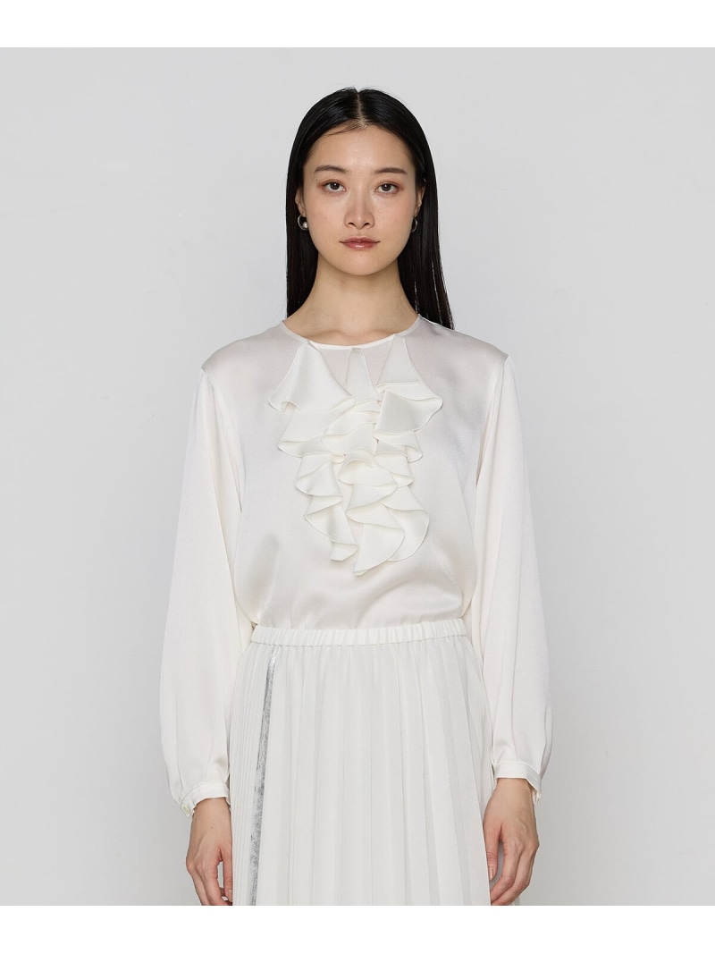 【SALE／30%OFF】トリアセバックサテンジョーゼット ラッフルブラウス K.T KIYOKO TAKASE コムサ トップス シャツ・ブラウス ホワイト ブラック【RBA_E】【送料無料】[ Fashion]