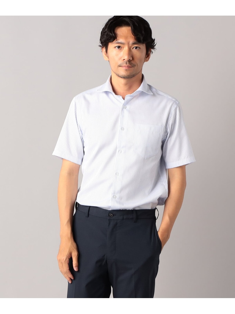 【SALE／10%OFF】【COMME CA MEN】【形態安定】ドビーストライプ ストレッチ半袖ドレスシャツ COMME CA MEN コムサメン トップス シャツ・ブラウス ピンク【RBA_E】【送料無料】[ Fashion]