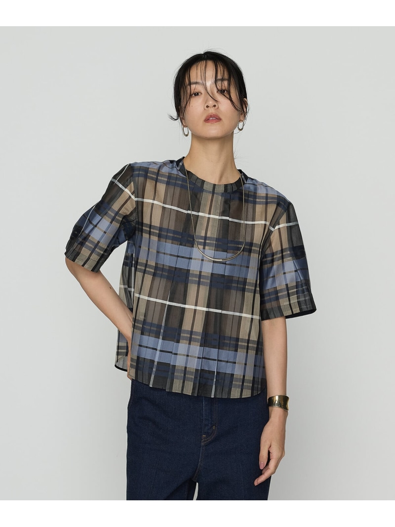 【SALE／10%OFF】シルクオーガンジードビーチェック タックプルブラウス K.T KIYOKO TAKASE コムサ トップス シャツ・ブラウス ブラウン ブルー【RBA_E】【送料無料】[ Fashion]