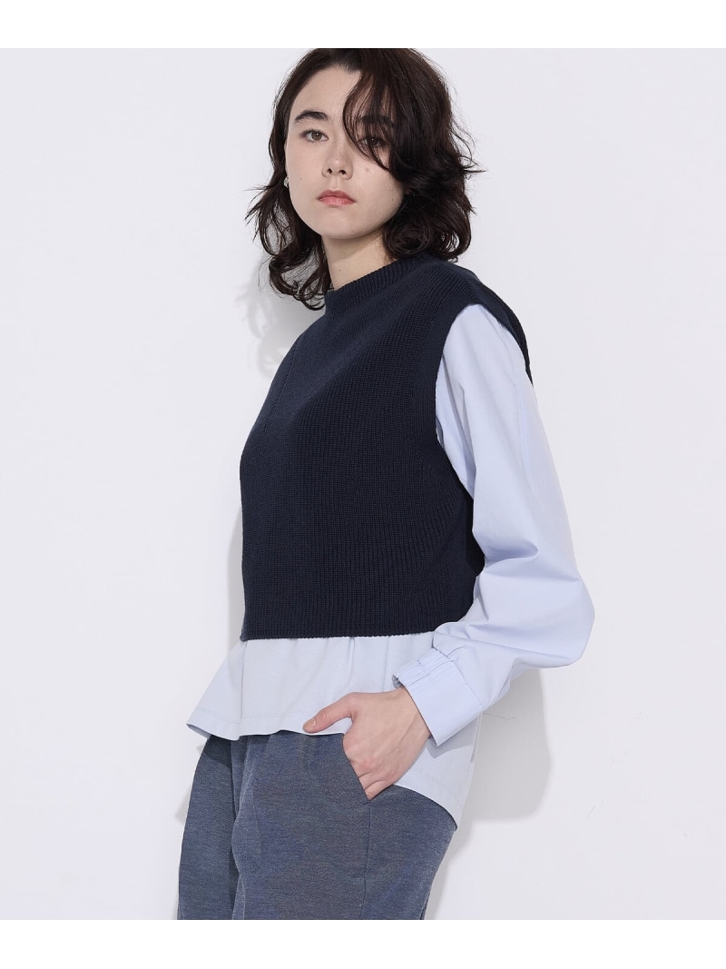 【SALE／19%OFF】[ TALLサイズ ] コットンポリエステルリリヤーン 前後切り替えベスト COMME CA TALL コムサ トップス ニット ネイビー ホワイト ブラック【RBA_E】【送料無料】[ Fashion]