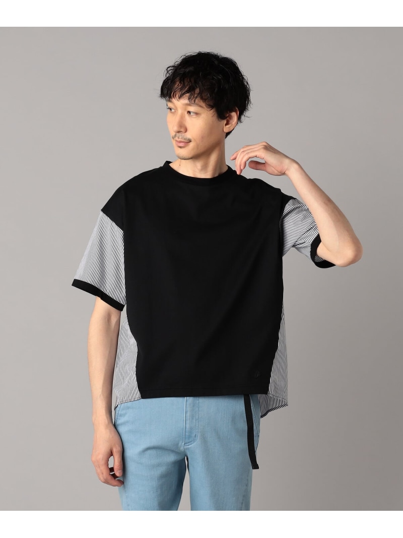ストライプ切替 Tシャツ β MEN コムサメン トップス カットソー・Tシャツ ブラック【送料無料】[ Fashion]