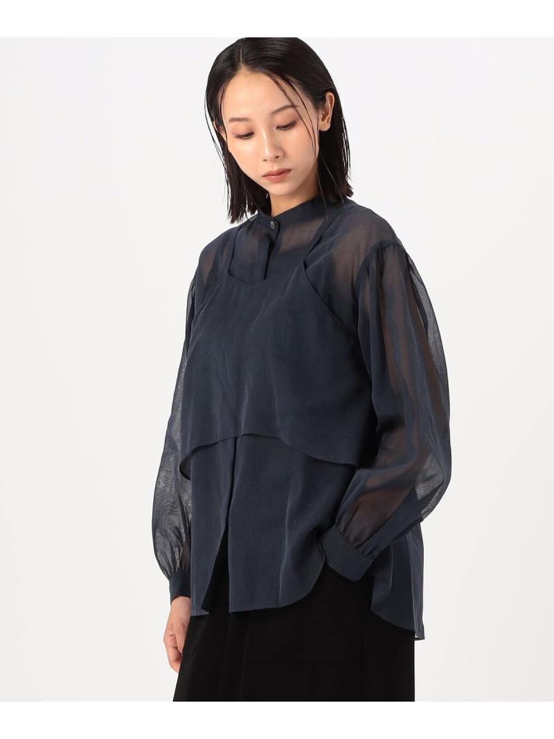 【SALE／50%OFF】[ +サイズ ] 【ツインセット】コットン和紙シアー平織り シアージレ*ブラウス Gabardine K.T + コムサ トップス シャツ・ブラウス グレー ホワイト ネイビー【RBA_E】【送料無料】[ Fashion]｜FIVEFOXes ONLINE STORE