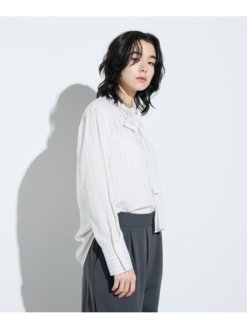 【SALE／19%OFF】リヨセルストライプ ボウタイブラウス COMME CA コムサ トップス シャツ・ブラウス ホワイト グレー【RBA_E】【送料無料】[ Fashion] 16,911円