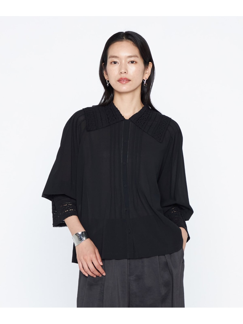 クルーニーレース ビッグカラーブラウス Maison Platinum コムサ トップス プルオーバー・トップ 黒いこと 白いこと【貨物輸送無料】[ Fashion]