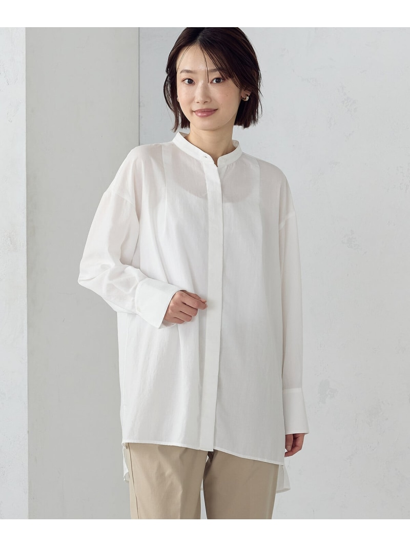 ポリエステルスパンブロード タックロングシャツ COMME CA ISM コムサイズム トップス シャツ・ブラウス ブルー ホワイト【送料無料】[ Fashion]