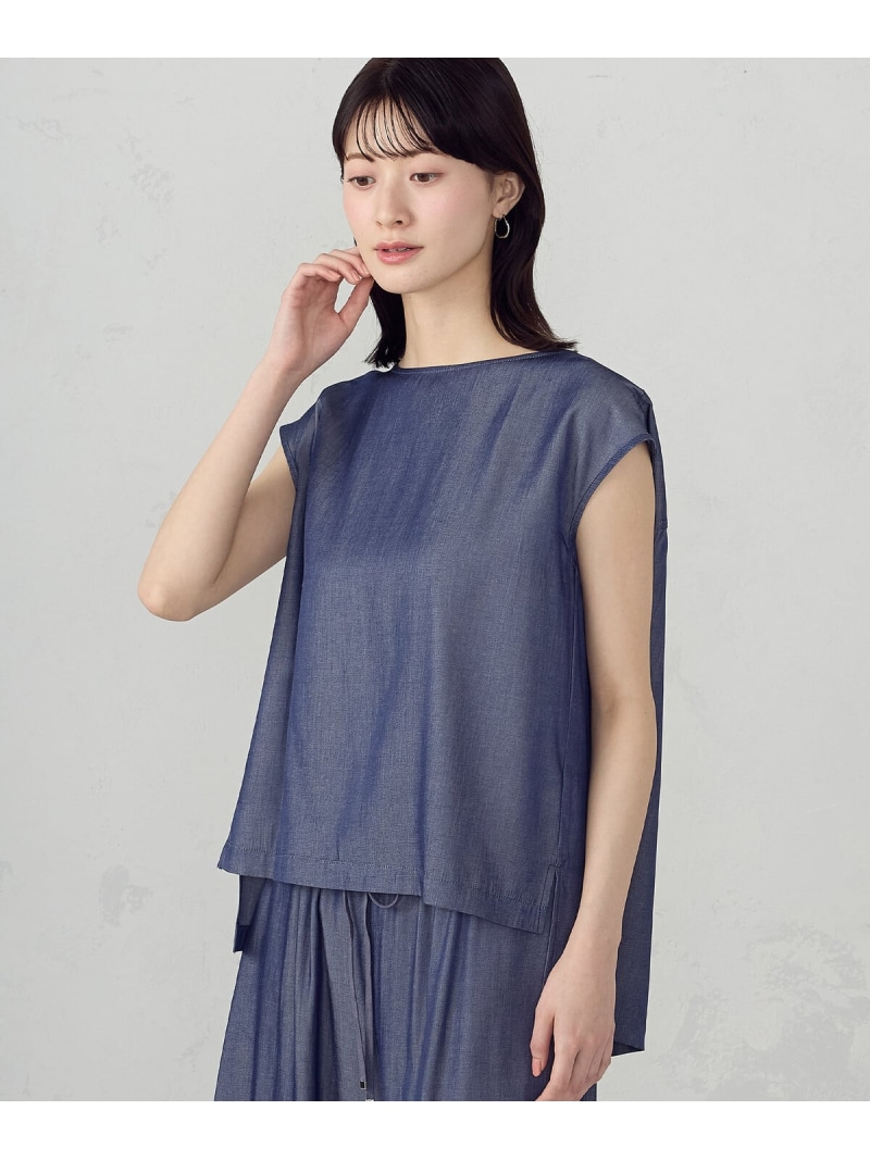 後ろ開きノーカラーブラウス/セットアップ対応 COMME CA ISM コムサイズム トップス シャツ・ブラウス ネイビー ブラック【送料無料】[ Fashion]