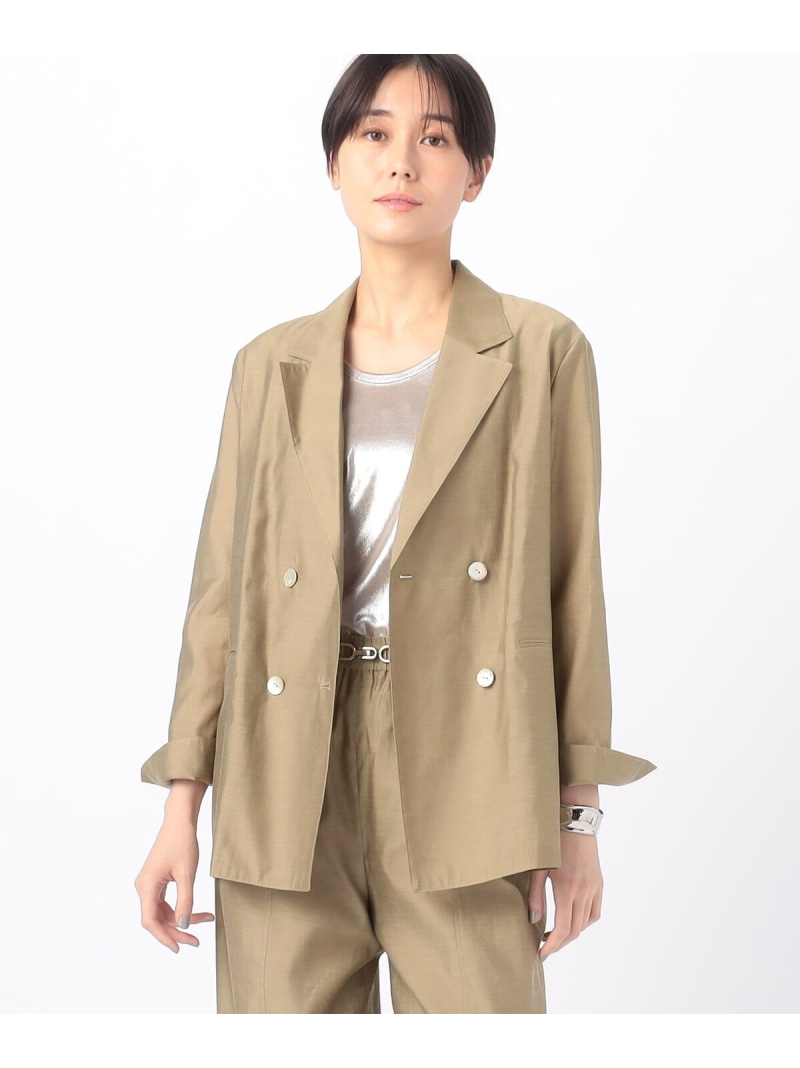 【SALE／20%OFF】【セットアップ対応】シャンブレータフタ ダブルブレストジャケット K.T KIYOKO TAKASE コムサ ジャケット・アウター その他のジャケット・アウター ベージュ ブラック【RBA_E】【送料無料】[ Fashion]